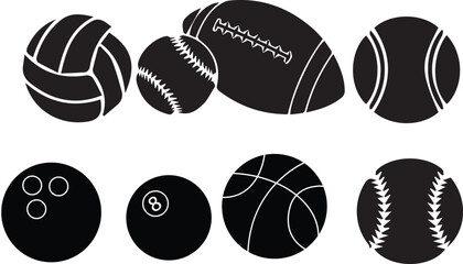Obraz premium Collection of various sports balls including basketball, soccer, football, bowling, and tennis isolated on white background