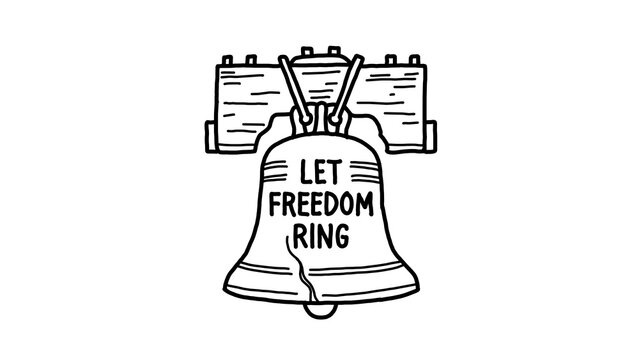 Liberty bell with let freedom ring USA Independence Day cracked bell sketch Hand Drawn illustration with alpha transparent background