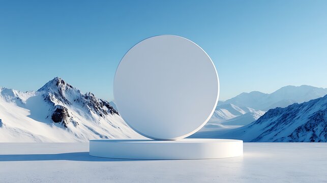 White full moon over snowy mountain peaks with transparent background