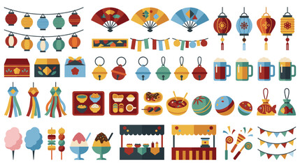 Fototapeta premium Collection of japanese summer festival decorative objects.