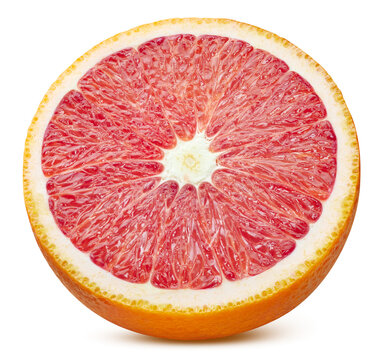 Fresh Sicilian red orange half element. Pure red citrus isolated white background