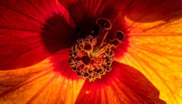 Vibrant red and orange hibiscus flower close-up.