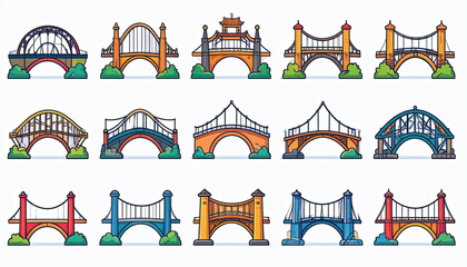 Fototapeta premium Colorful cartoon bridge illustrations.