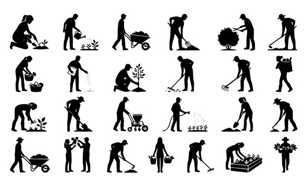 ​Gardeners and farmers black silhouettes vector illustration set isolated on white background agriculture people working collection
