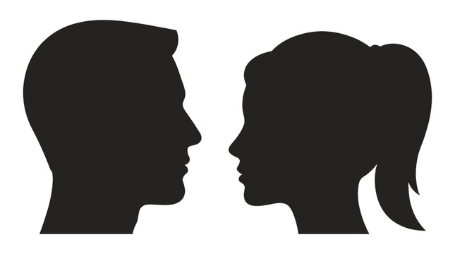 Male and female face silhouettes facing each other