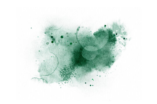Abstract green watercolor splash on white background. Texture paint brush stain. Splatters spot. Watercolour pastel illustration