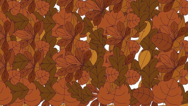 Brown autumn leaves sweep from right to left transition effect video overlay. Fall season. Animated flat cartoon wipe on transparent background. Nature content reveal. Creative fill motion graphic