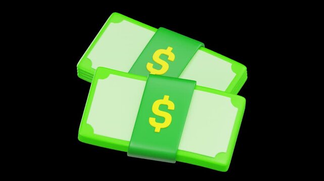 3D Paper Money Cash Stack Animation, Alpha Channel