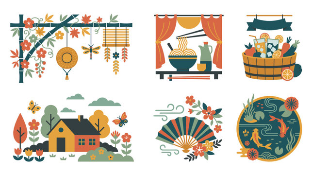 Japanese summer flat design illustration collection.