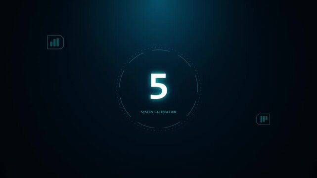 10 Second Glitch Futuristic digital countdown timer with glowing numbers, abstract HUD elements, and deep blue background