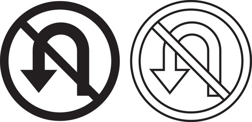 No U turn sign circular red and white black traffic symbol. No u turn sign a red prohibition symbol for road traffic regulations. Concept of traffic prohibition, turn restriction, safety © MDParveg