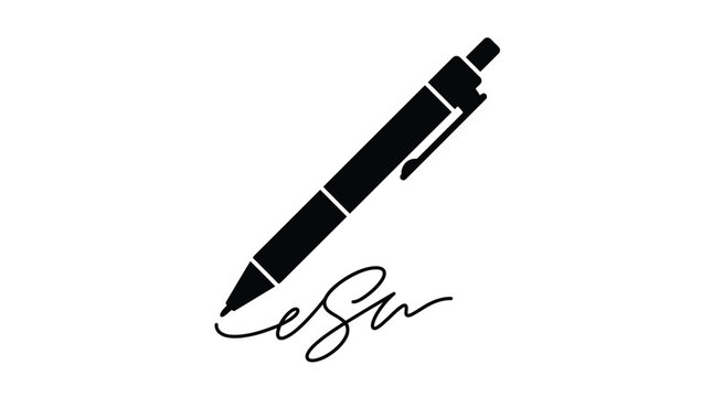 Minimalist black ink pen illustration creating a flowing cursive signature
