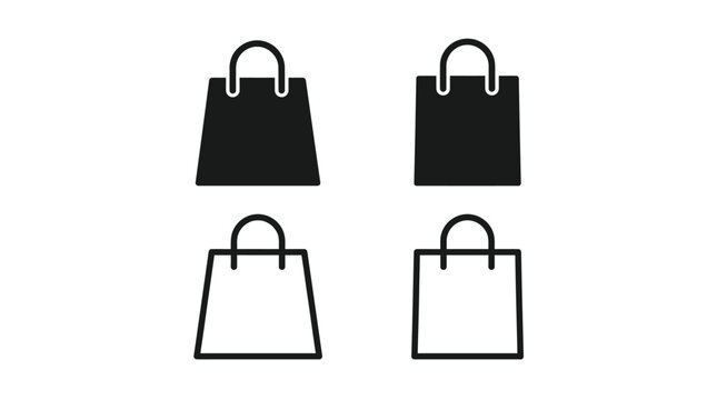 Minimalist vector illustration set of four black shopping bag icons