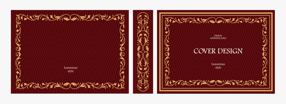 Elegant horizontal vintage book cover design with ornate Art Nouveau frame, geometric decorative ornaments, and luxurious retro style for publications, albums, posters, and premium layouts