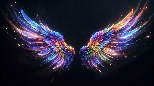 Vibrant angel wings with cosmic light effects and sparkles