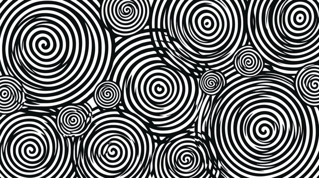 Abstract black and white concentric spiral circles seamless pattern optical illusion