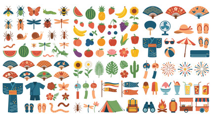 Summer and festival elements collection isolated on white background. © Ojufa