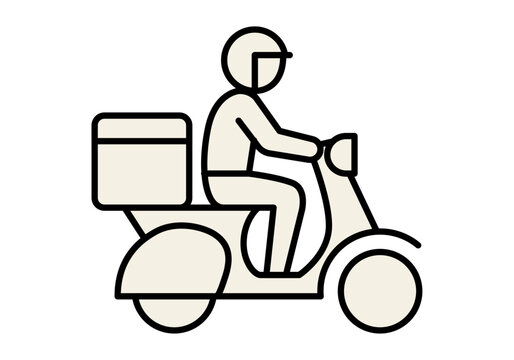 Repartidor conduciendo moto con caja de carga