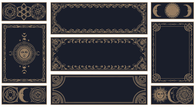 Celestial Borders Decorative Frames & Sun Moon Stars Mystical Design