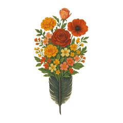 Fototapeta premium PNG Vibrant floral bouquet on feather.