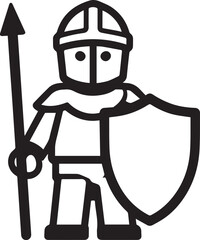 Fototapeta premium A medieval warrior stands in a stylized, graphic illustration, holding a spear and shield, ready for battle. This simple, bold design evokes historical combat and protection.