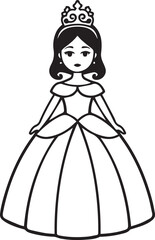 Fototapeta premium A charming princess, adorned with a delicate crown and a regal ballgown, stands elegantly, exuding grace and fairytale allure in this delightful illustration.