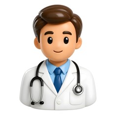 Fototapeta premium Cartoon doctor illustration with stethoscope white coat and blue tie