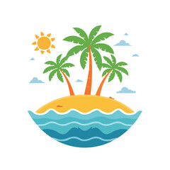 Fototapeta premium Tropical island with palm trees and ocean waves