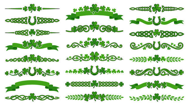 Green shamrock and horseshoe decorative border set