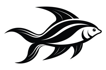 Obraz premium Elegant black and white fish illustration isolated on a clean white background for design use