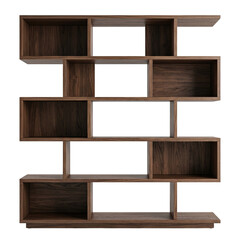 Modern geometric walnut wood asymmetrical bookshelf © BTG