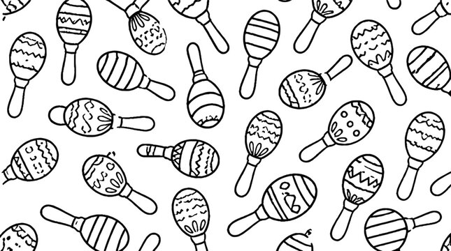 Black and white illustration of maracas scattered pattern.