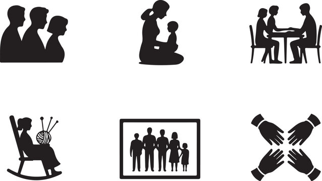Family and community vector icons set