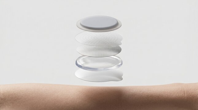 Lactate Sensor Hydrogel Stack Exploded Above Skin Studio Cutaway