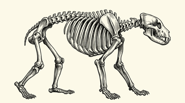 Bear Skeleton Anatomy Vintage Engraved Ink Illustration