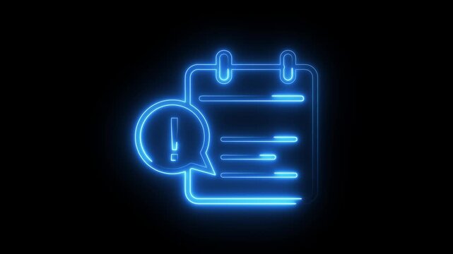Neon blue note icon with exclamation mark for urgent business tasks and reminders.