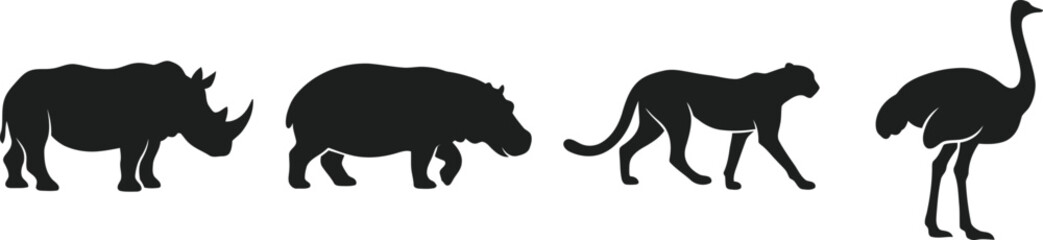 Wildlife silhouettes, animal icons, safari set, black vector graphics © Rifat