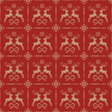 Red and Gold Nordic Sweater Texture with Xmas Design