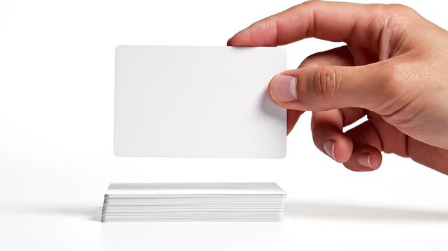 Hand holding blank business cards.
