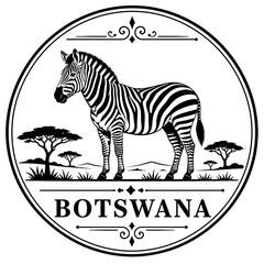 Obraz premium Zebra in Botswana landscape with acacia trees and text