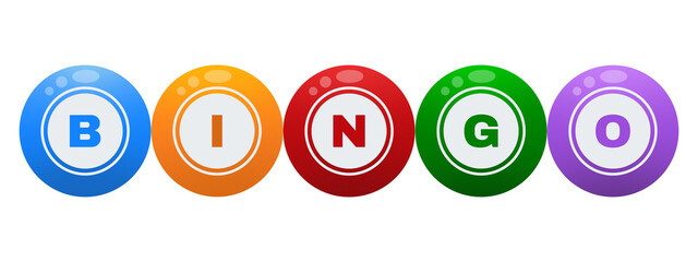 Fototapeta premium Horizontally Aligned Colorful Bingo Ball Set with BINGO Letters, 3D Gaming Icon, Lottery Game Symbol, Casino Entertainment and Event Poster Design Element