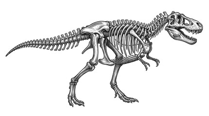 Fototapeta premium Dinosaur Skeleton Paleontology Vintage Engraved Ink Illustration