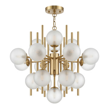 Modern sputnik brass chandelier with frosted glass globes