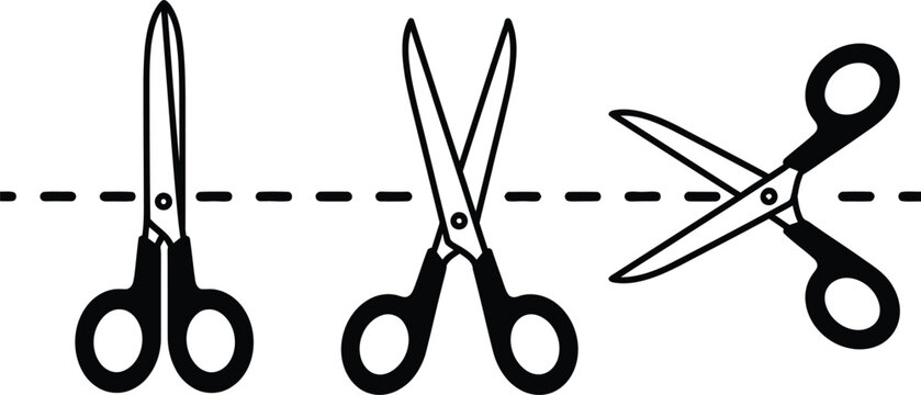 Editable icon of scissors cutting line vector graphic