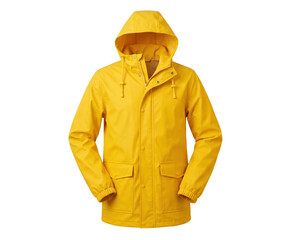 Yellow hooded waterproof rain jacket on transparent background © BTG