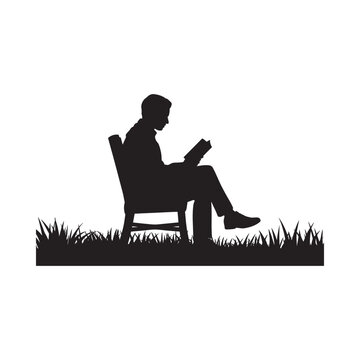 Person Reading In Chair Silhouette Against White Background