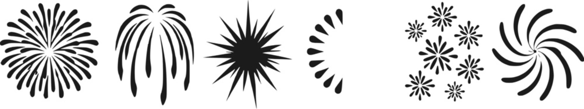 Fireworks burst explosion pattern radial drape star teardrop swirl flower style silhouettes vector set isolated