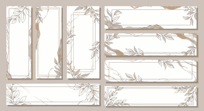 Elegant Beige Floral Leaf Banners and Cards - Set of 9