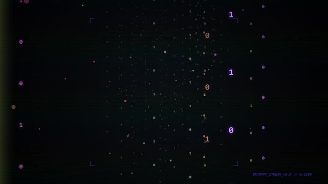 Digital binary code stream floating in abstract virtual cyberspace