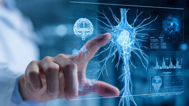 Doctor interacts with digital health data on touchscreen display in modern healthcare setting